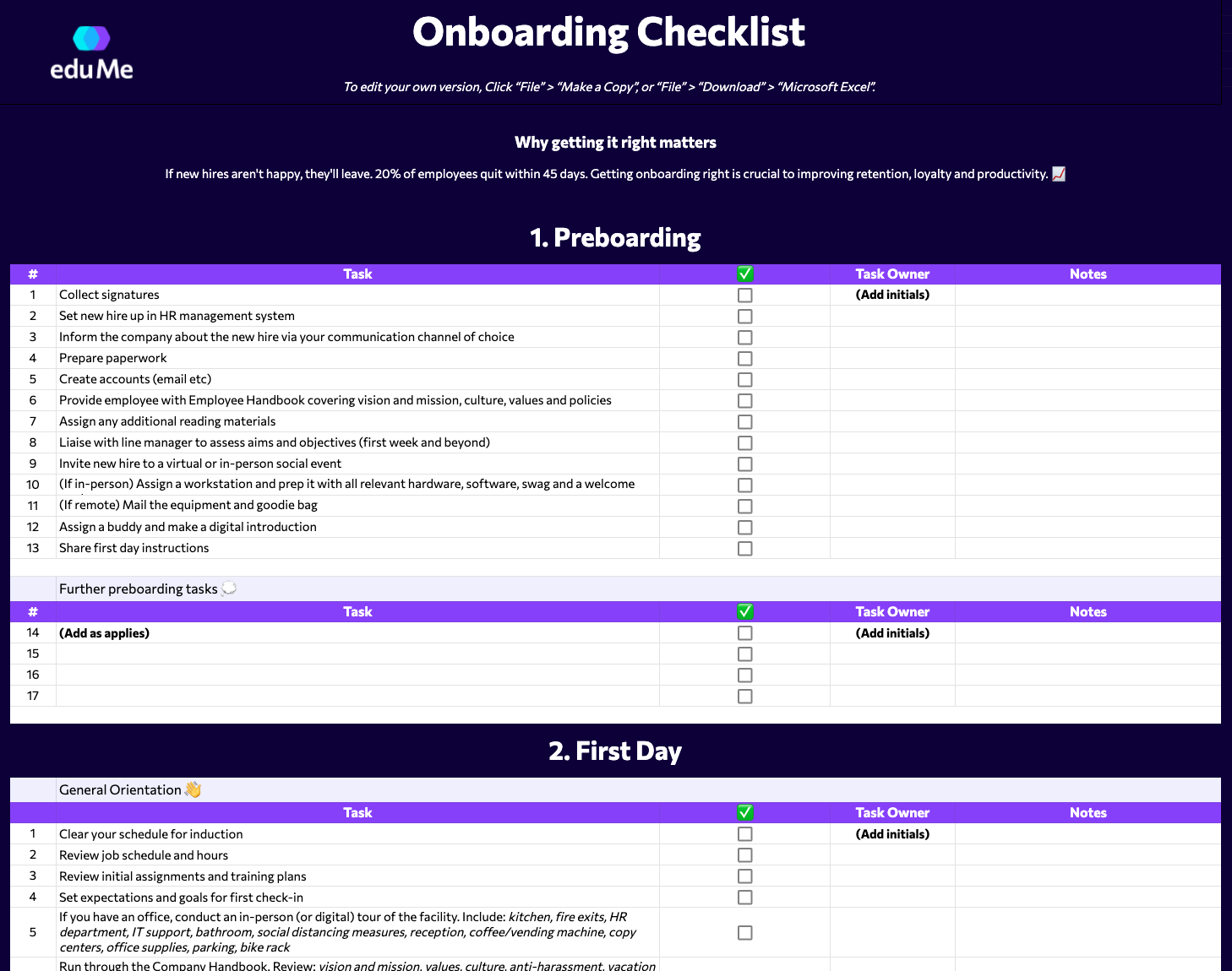 Onboarding Checklist Template | EduMe